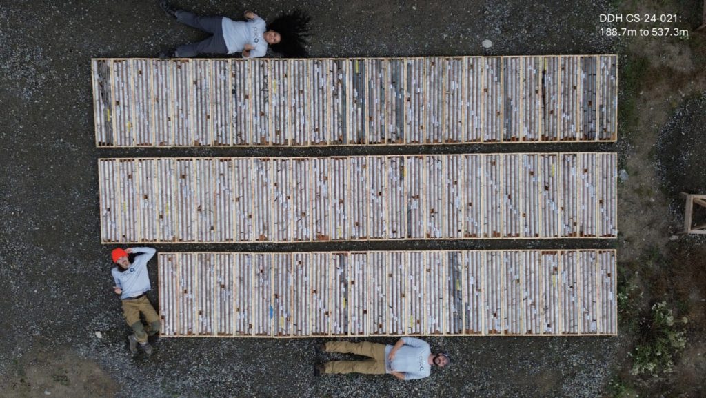 Geologists with drill hole 21 at the Cisco Project: 347.1 metres of Spodumene-pegmatite at 1.35% Li2O